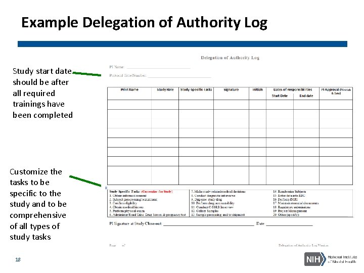 Example Delegation of Authority Log Study start date should be after all required trainings