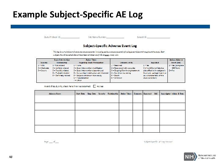 Example Subject-Specific AE Log 48 