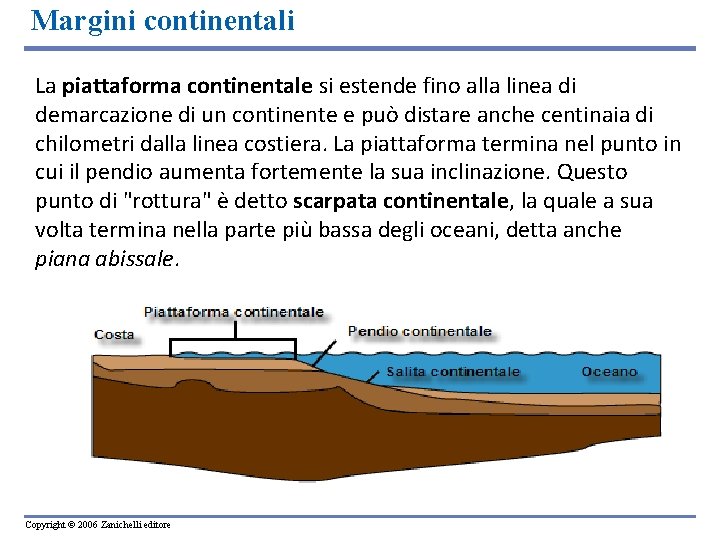 Margini continentali La piattaforma continentale si estende fino alla linea di demarcazione di un
