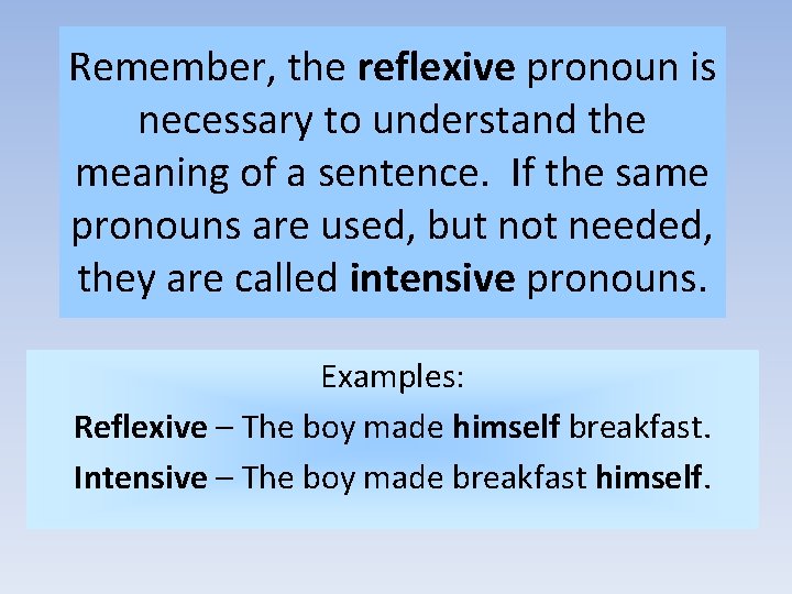 Remember, the reflexive pronoun is necessary to understand the meaning of a sentence. If