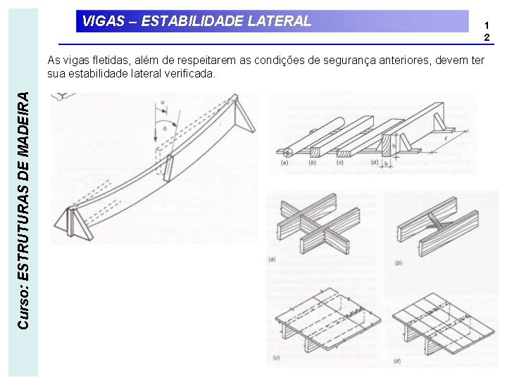 VIGAS – ESTABILIDADE LATERAL 1 2 Curso: ESTRUTURAS DE MADEIRA As vigas fletidas, além