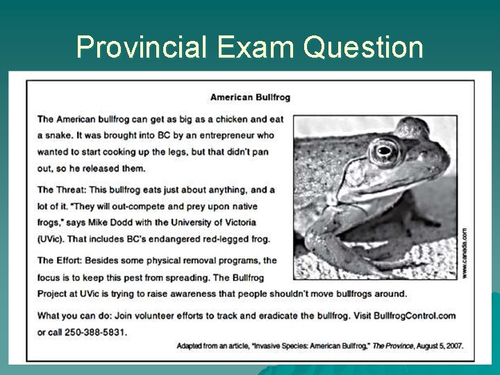 Provincial Exam Question 