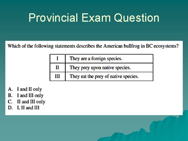 Provincial Exam Question 