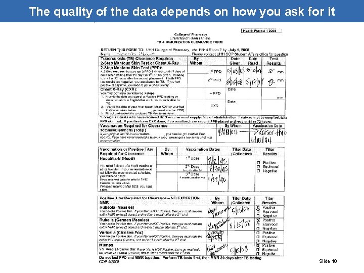 The quality of the data depends on how you ask for it Slide 10