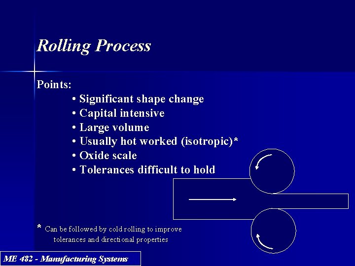 Rolling Process Points: • Significant shape change • Capital intensive • Large volume •