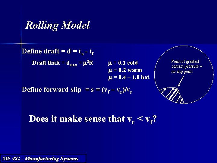 Rolling Model Define draft = d = to - tf Draft limit = dmax