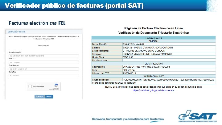 Verificador público de facturas (portal SAT) Facturas electrónicas FEL 