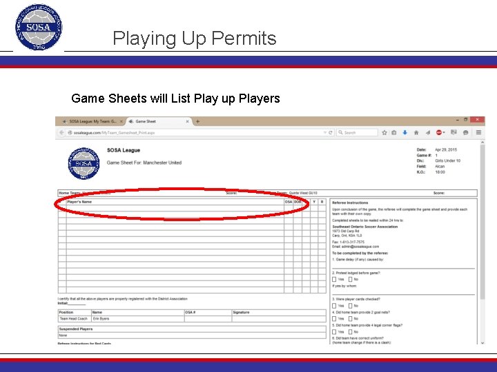 Playing Up Permits Game Sheets will List Play up Players 