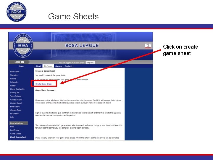 Game Sheets Click on create game sheet 
