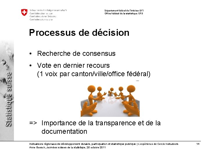 Département fédéral de l’intérieur DFI Office fédéral de la statistique OFS Processus de décision