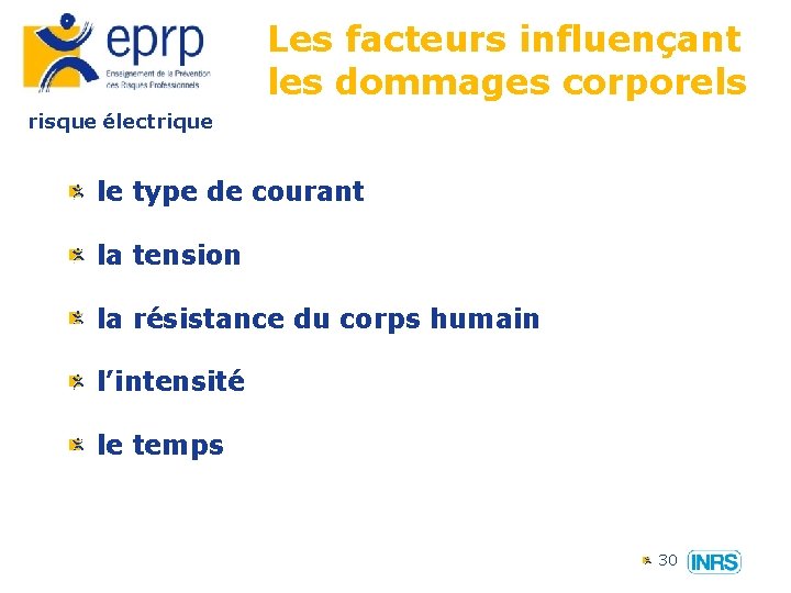 Les facteurs influençant les dommages corporels risque électrique le type de courant la tension