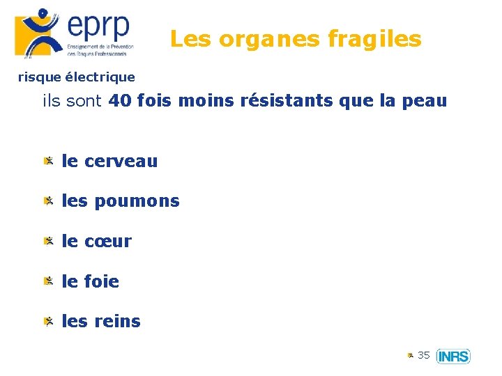 Les organes fragiles risque électrique ils sont 40 fois moins résistants que la peau