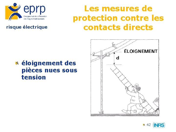 risque électrique Les mesures de protection contre les contacts directs éloignement des pièces nues