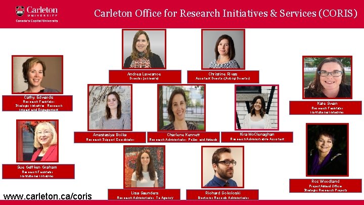 Carleton Office for Research Initiatives & Services (CORIS) Andrea Lawrance Christine Rivas Director (on