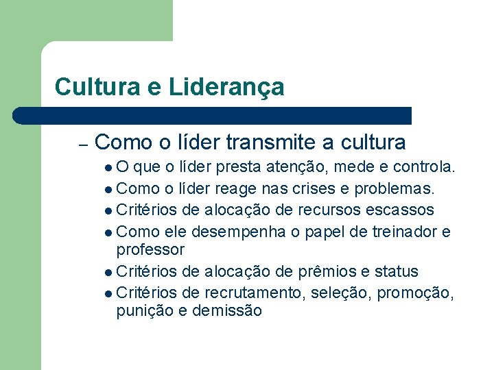 Cultura e Liderança – Como o líder transmite a cultura l. O que o