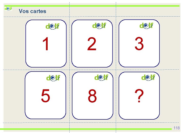 Vos cartes 1 2 3 5 8 ? 118 