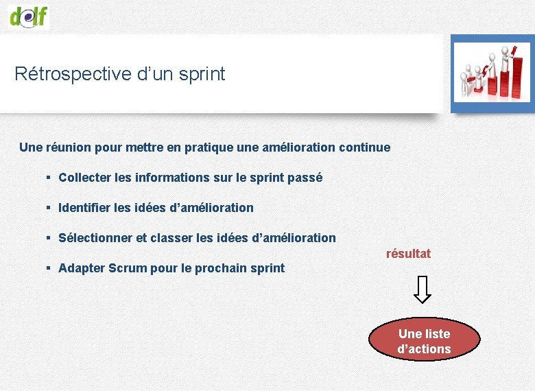 Rétrospective d’un sprint Une réunion pour mettre en pratique une amélioration continue § Collecter