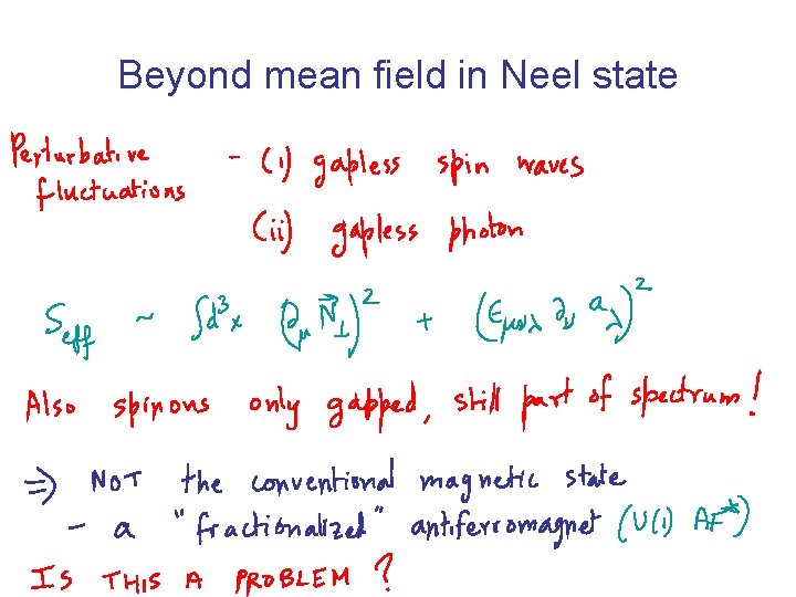 Beyond mean field in Neel state 