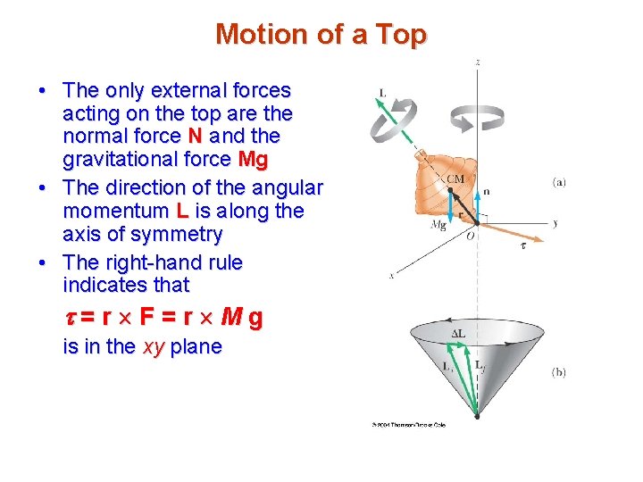 Motion of a Top • The only external forces acting on the top are