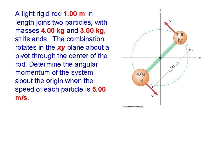 A light rigid rod 1. 00 m in length joins two particles, with masses