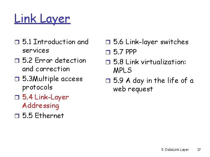 Link Layer r 5. 1 Introduction and r r services 5. 2 Error detection