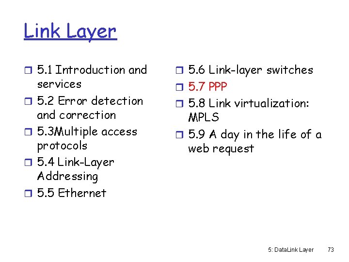 Link Layer r 5. 1 Introduction and r r services 5. 2 Error detection