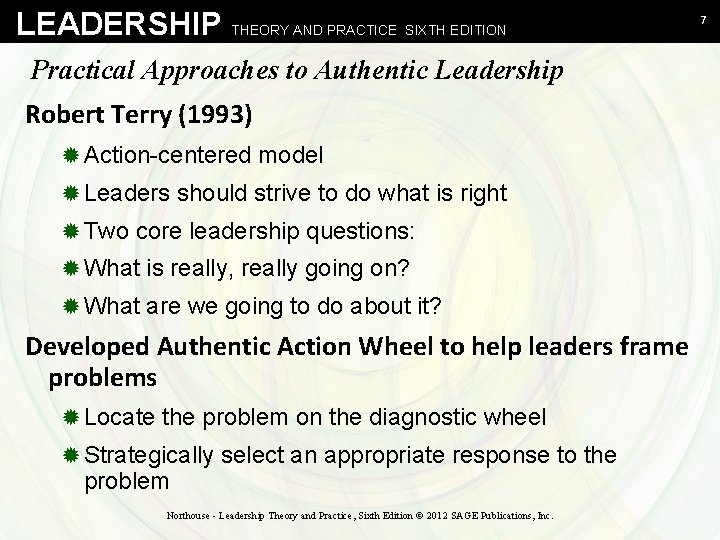 LEADERSHIP THEORY AND PRACTICE SIXTH EDITION Practical Approaches to Authentic Leadership Robert Terry (1993)