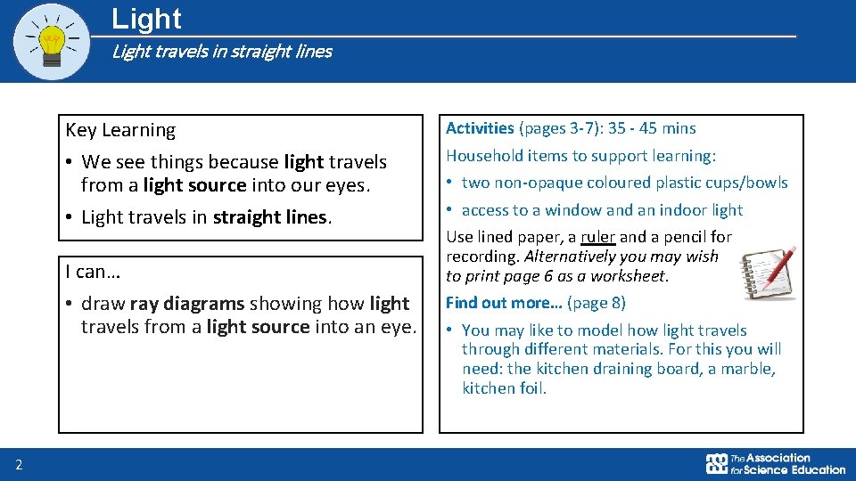 Light travels in straight lines Key Learning • We see things because light travels