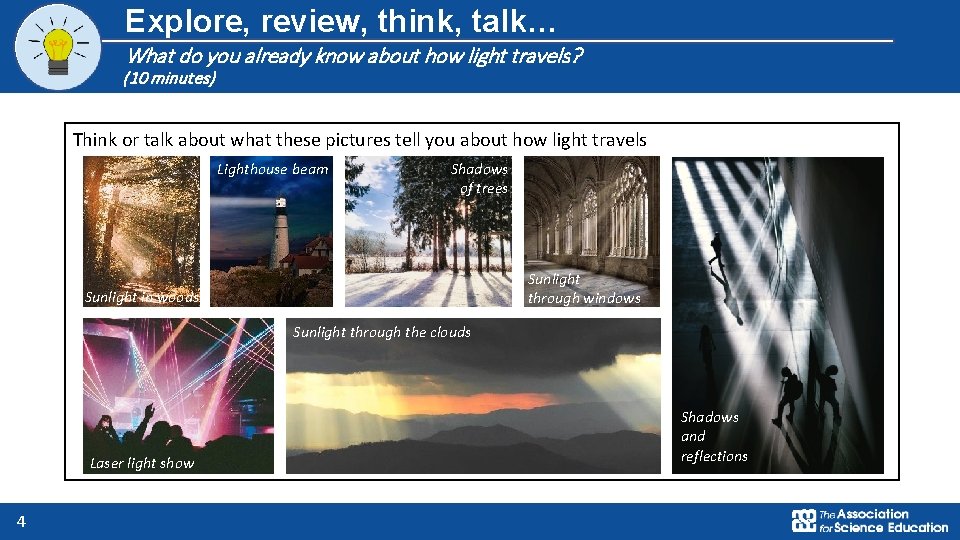 Explore, review, think, talk… What do you already know about how light travels? (10