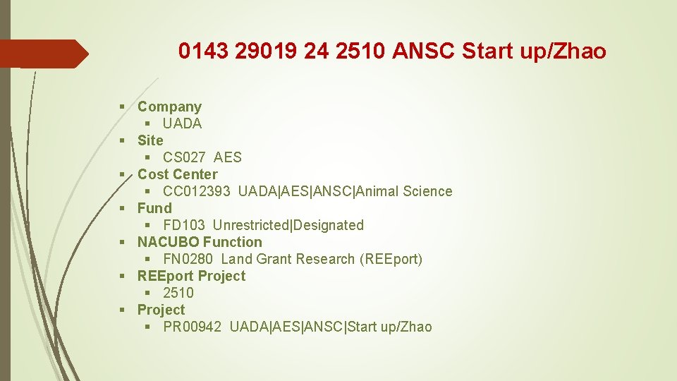 0143 29019 24 2510 ANSC Start up/Zhao § Company § UADA § Site §