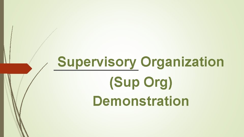 Supervisory Organization (Sup Org) Demonstration 