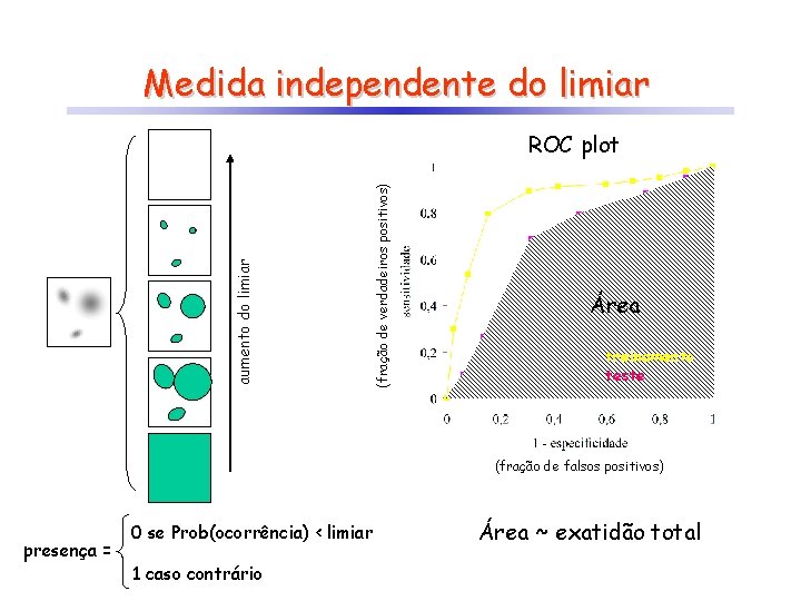 Medida independente do limiar (fração de verdadeiros positivos) aumento do limiar ROC plot Área