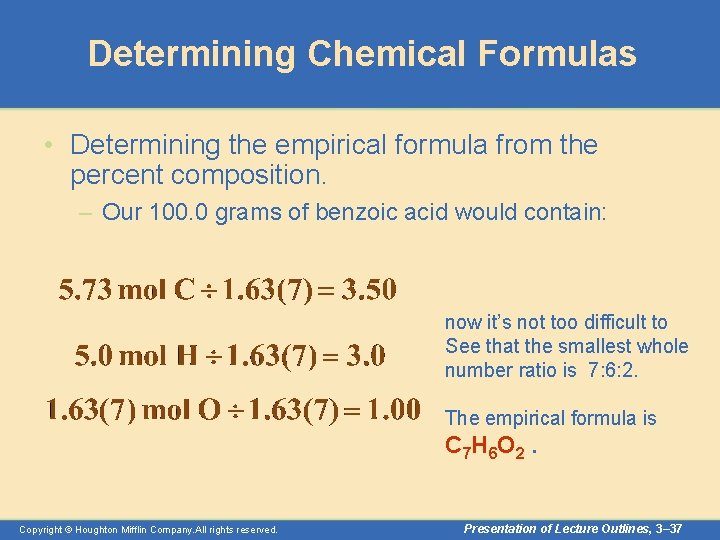 Determining Chemical Formulas • Determining the empirical formula from the percent composition. – Our