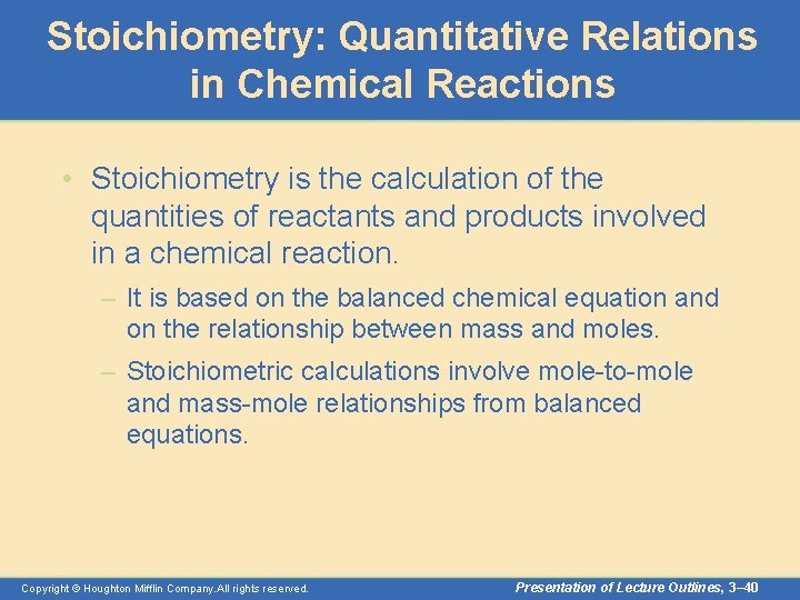 Stoichiometry: Quantitative Relations in Chemical Reactions • Stoichiometry is the calculation of the quantities