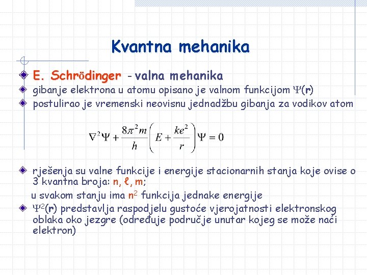 Kvantna mehanika E. Schrödinger - valna mehanika dinger gibanje elektrona u atomu opisano je Kvantna mehanika E. Schrödinger - valna mehanika dinger gibanje elektrona u atomu opisano je