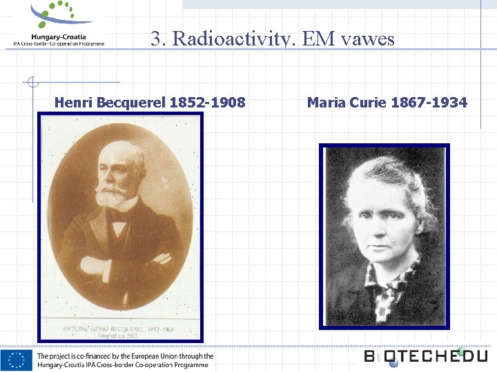 3. Radioactivity. EM vawes Henri Becquerel 1852 -1908 Maria Curie 1867 -1934 3. Radioactivity. EM vawes Henri Becquerel 1852 -1908 Maria Curie 1867 -1934