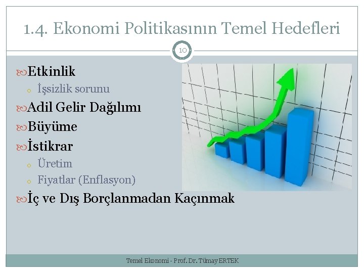 1. 4. Ekonomi Politikasının Temel Hedefleri 10 Etkinlik o İşsizlik sorunu Adil Gelir Dağılımı