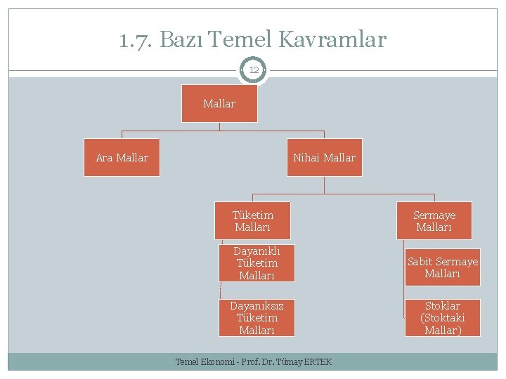 1. 7. Bazı Temel Kavramlar 12 Mallar Ara Mallar Nihai Mallar Tüketim Malları Sermaye