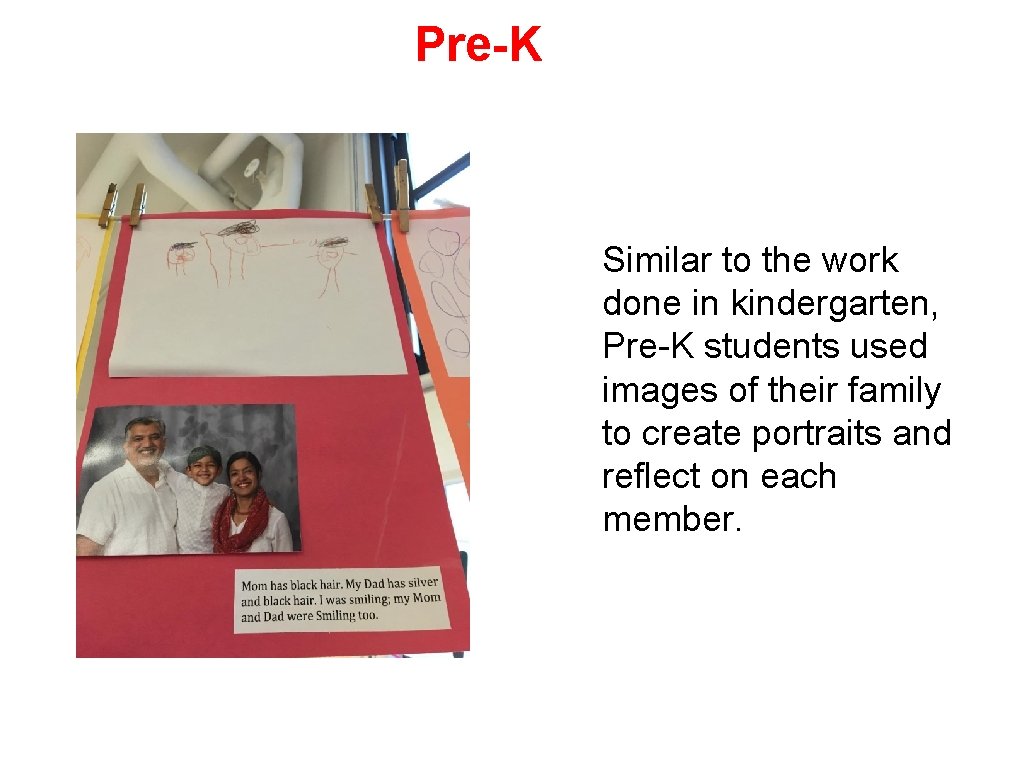 Pre-K Similar to the work done in kindergarten, Pre-K students used images of their Pre-K Similar to the work done in kindergarten, Pre-K students used images of their