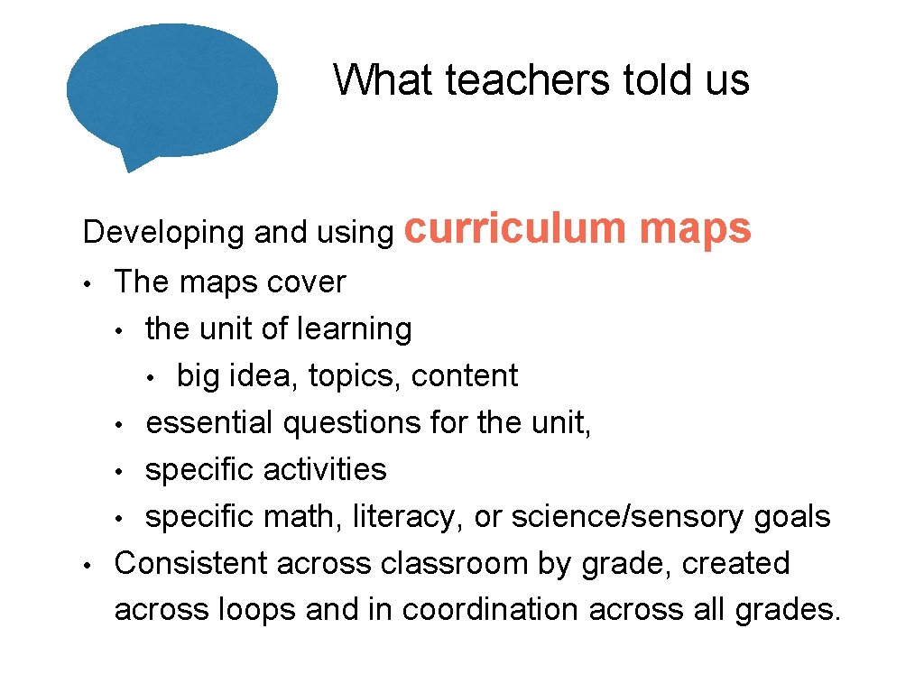 What teachers told us Developing and using curriculum • • maps The maps cover What teachers told us Developing and using curriculum • • maps The maps cover