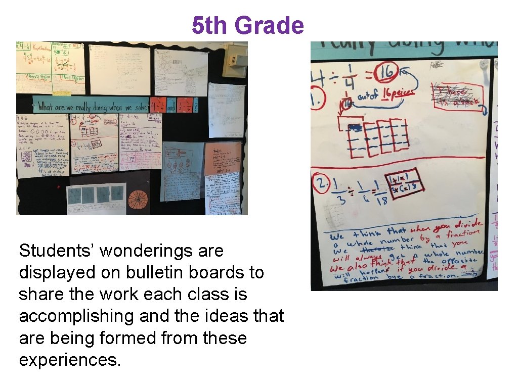5 th Grade Students’ wonderings are displayed on bulletin boards to share the work 5 th Grade Students’ wonderings are displayed on bulletin boards to share the work