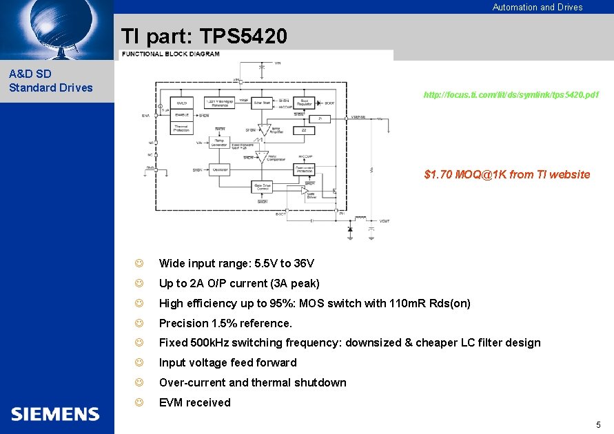 Automation and Drives TI part: TPS 5420 A&D SD Standard Drives http: //focus. ti.