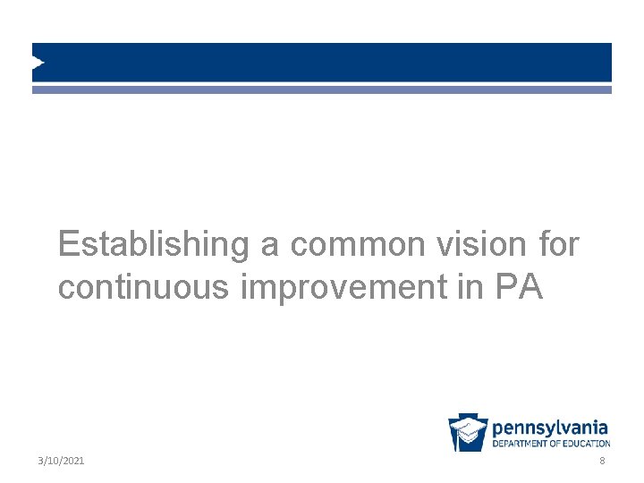 Establishing a common vision for continuous improvement in PA 3/10/2021 8 