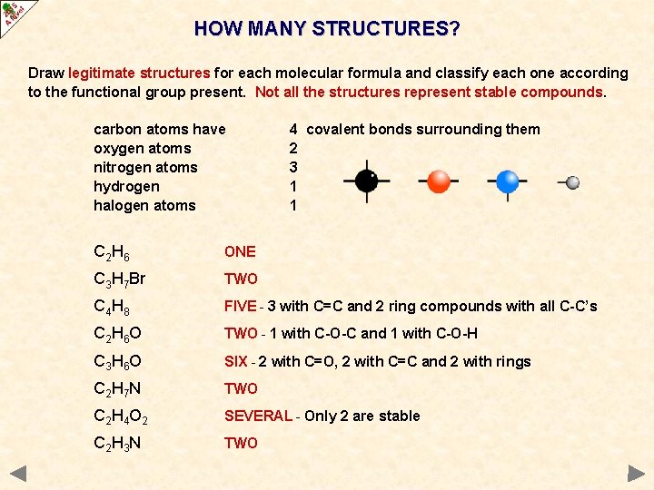 HOW MANY STRUCTURES? Draw legitimate structures for each molecular formula and classify each one