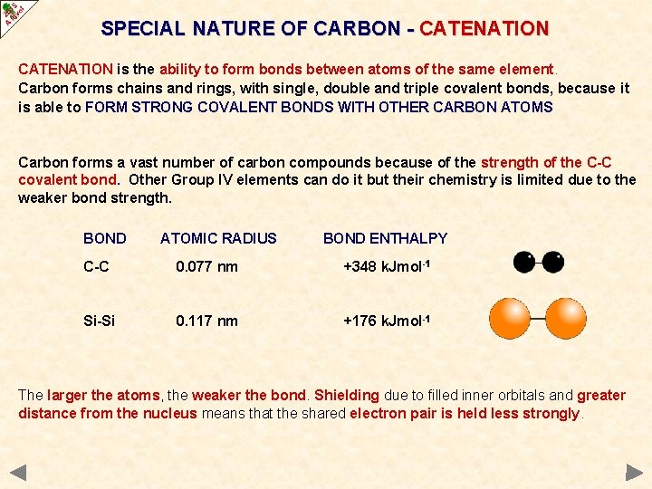 SPECIAL NATURE OF CARBON - CATENATION is the ability to form bonds between atoms