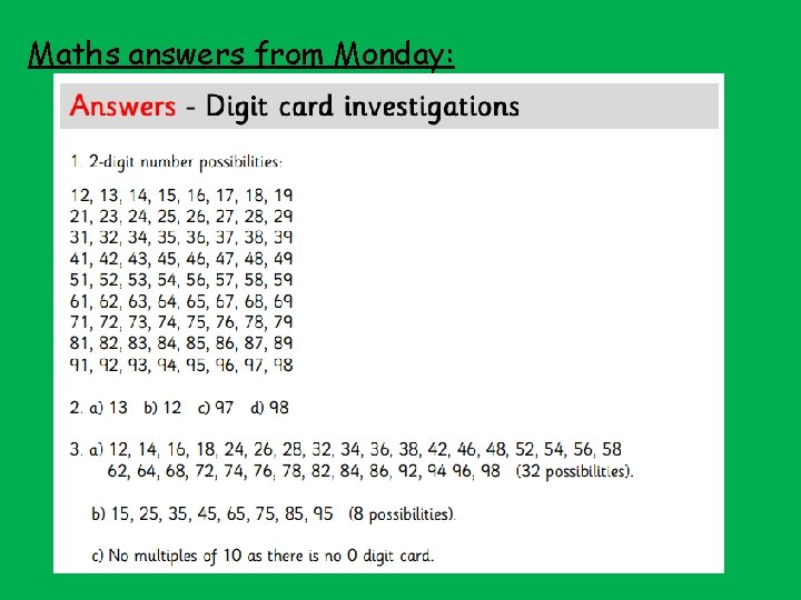 Maths answers from Monday: 