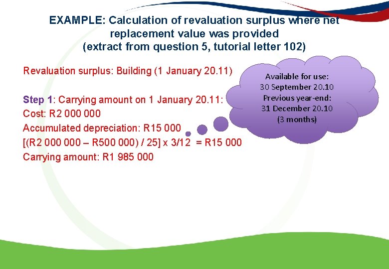 EXAMPLE: Calculation of revaluation surplus where net replacement value was provided (extract from question
