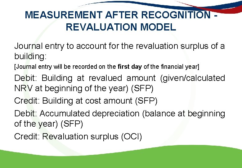 MEASUREMENT AFTER RECOGNITION - REVALUATION MODEL Journal entry to account for the revaluation surplus