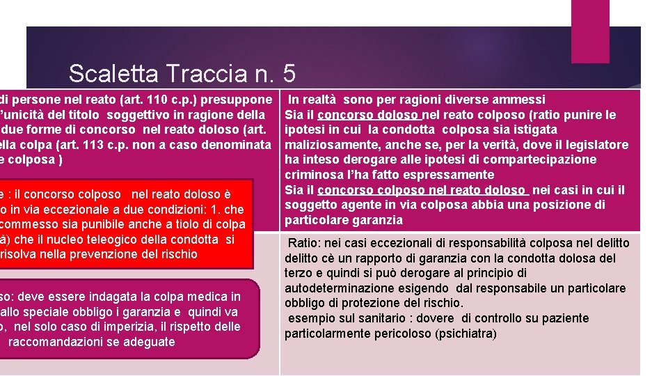 Scaletta Traccia n. 5 di persone nel reato (art. 110 c. p. ) presuppone