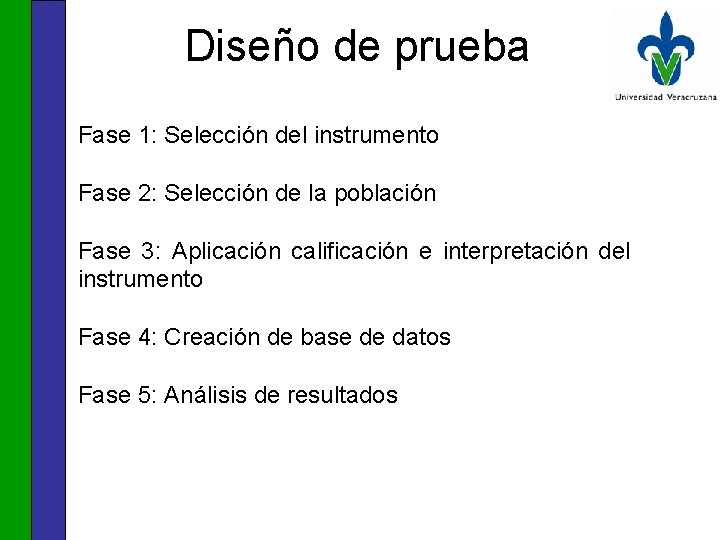 Diseño de prueba Fase 1: Selección del instrumento Fase 2: Selección de la población